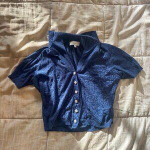 RIHOAS The Navy Collared Pointelle Knit Top